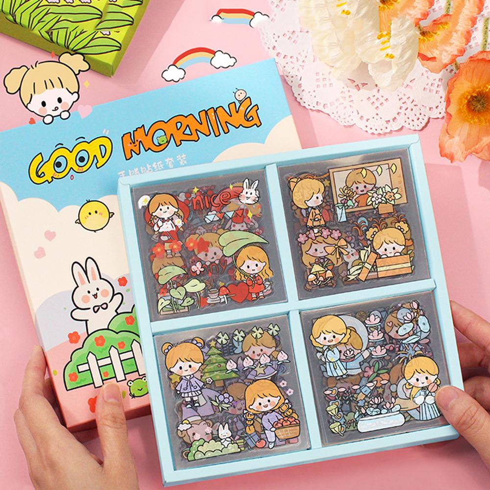 Stiker Dekorasi Karakter Agustina Tahan Air 100pcs/box Packing Dekorasi Minuman Makanan Pola Kehidupan Anak Perempuan Pola Kelinci Diary Album Foto Perekat Decals