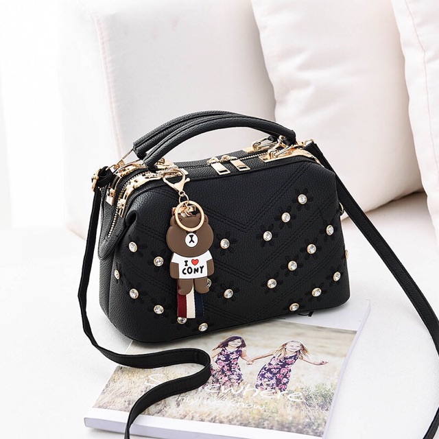 SG88728 998726 SYANIEGALERY DOCTOR BAG LOVE CONNY WITH MUTIARA TASBATAM TASIMPOR SELEMPANG TAS KULIT