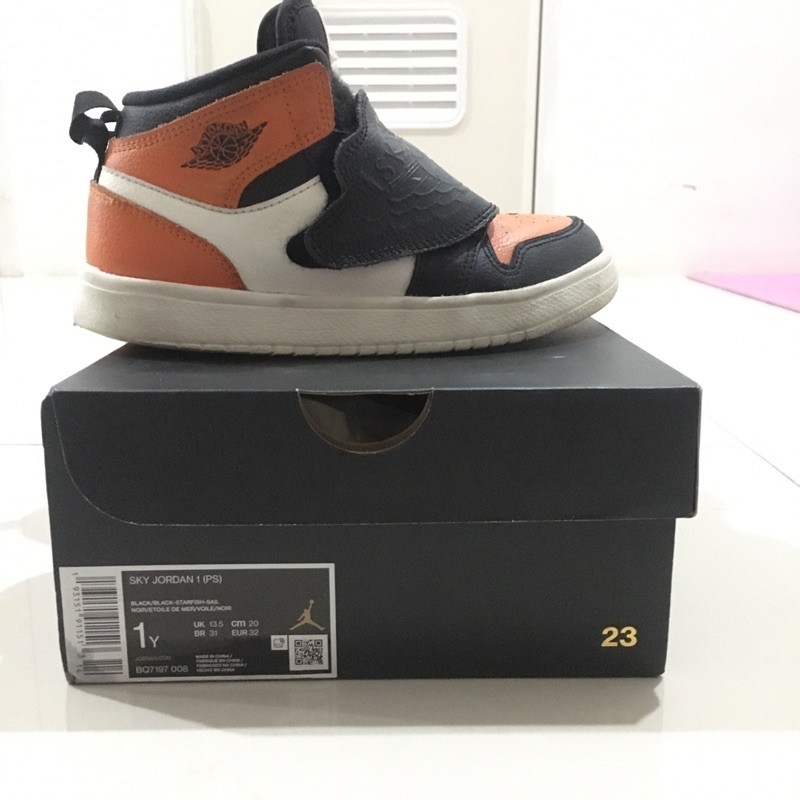 Preloved Sky Jordan 1 Shattered Backboard ( black orange ) size 32 1Y preschool nike air jordan kids