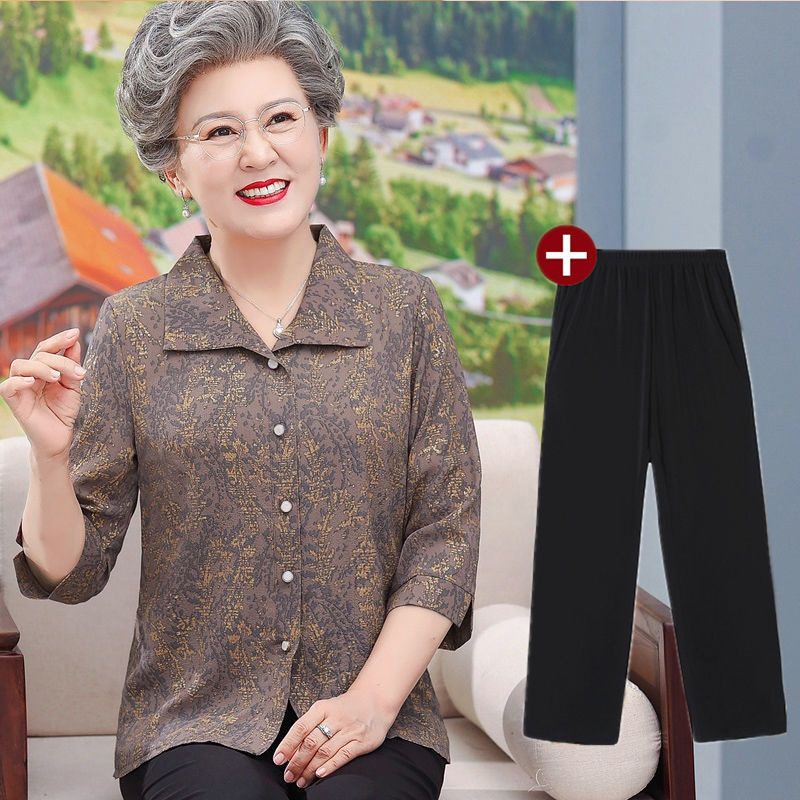 Gaun Nenek Gaun Musim Panas Gaun Musim Panas Ibu Tua Gaun Lengan Tiga Perempat