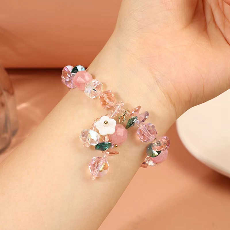 Gelang Batu Kristal Alami Warna Pink Gaya China Untuk Wanita