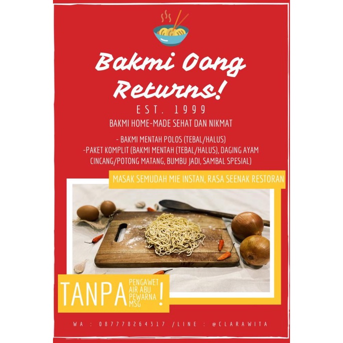

1KG Mie Mentah Sehat TANPA AIR ABU, PENGAWET, PEWARNA, MSG BAKMI OONG - Halus