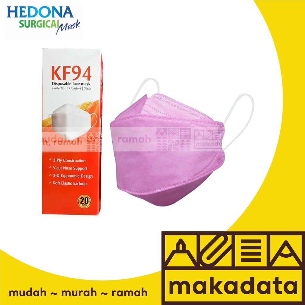 MASKER / SURGICAL MASK KF94 EARLOOP 3PLY WARNA PINK 20 PCS / PACK MURAH