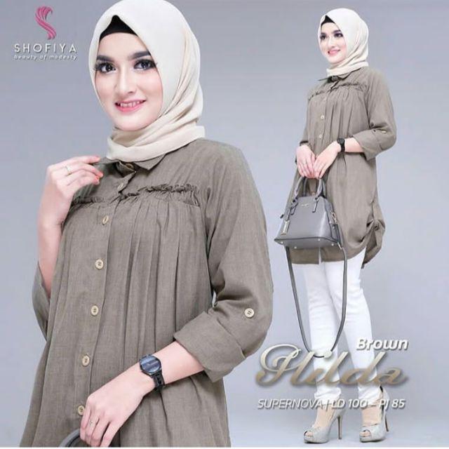 Hilda Tunik Baju Atasan Wanita Dewasa Terbaru Kekinian-Brown