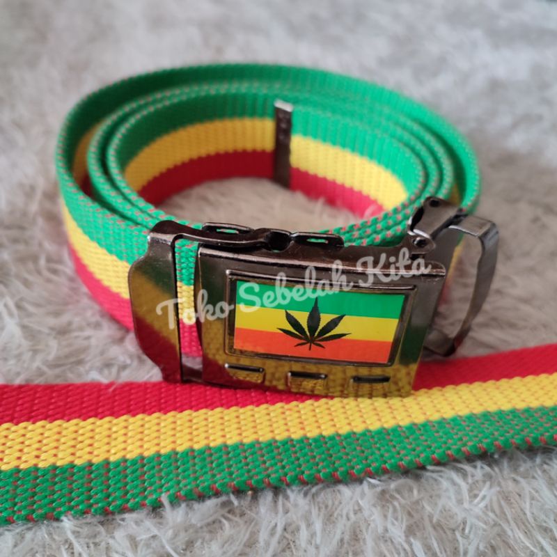 Sabuk Rasta | Ikat pinggang Rasta Jepit Spesial Edisi | Gesper Pria Kanvas Motif Rasta