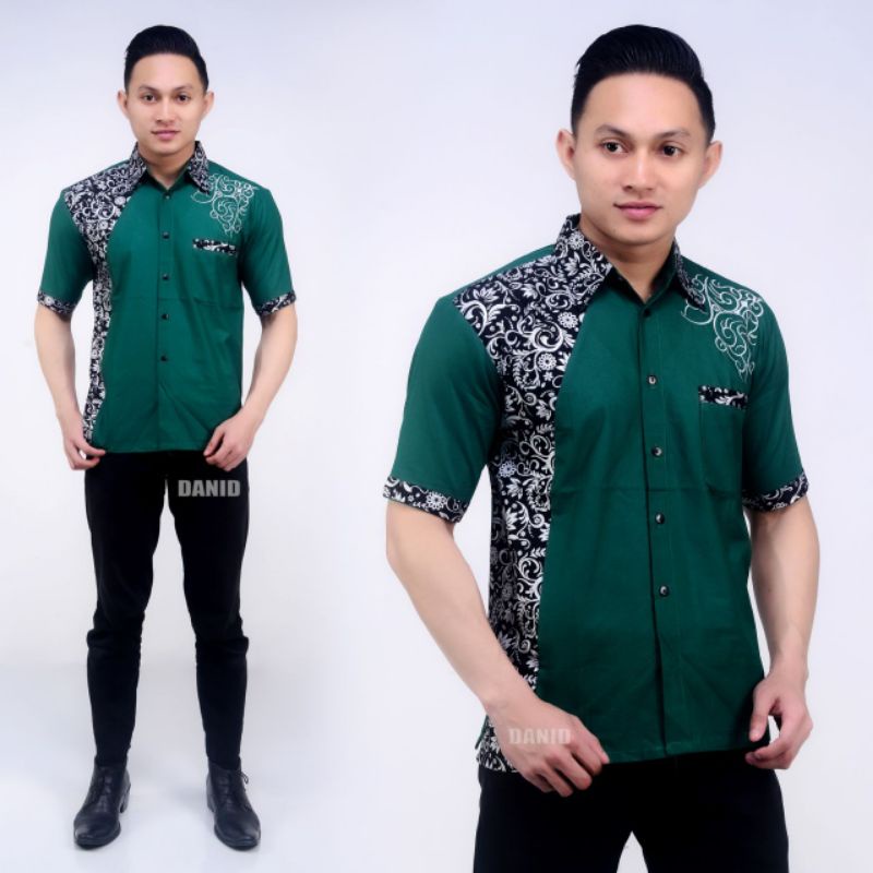 BAJU MUSLIM PRIA- KEMEJA KOKO KOMBINASI BATIK BORDIR