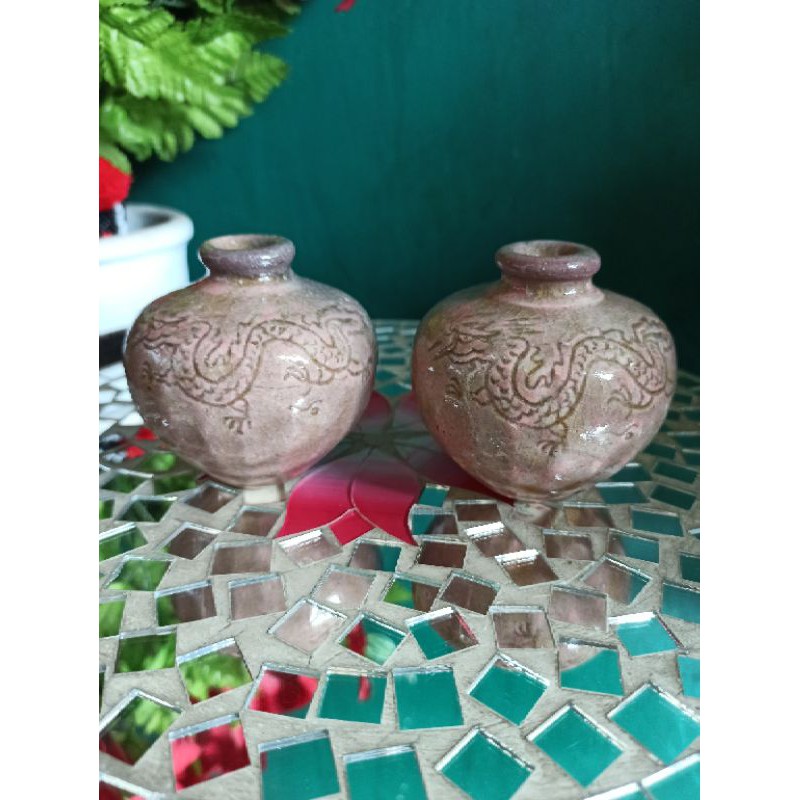 Guci kuno antique guci siem naga kembar dari kalimantan ukuran mini 8cm