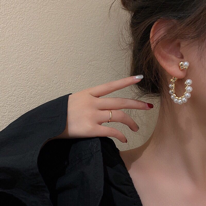 Vintage Mutiara Setengah Lingkaran Anting Berbentuk C Aksesori fashion Korea Wanita