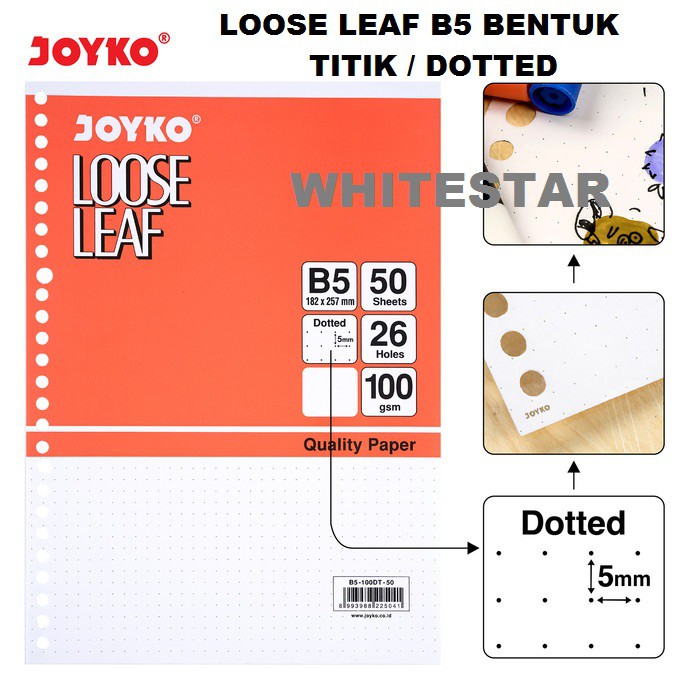 

loose leaf joyko ukuran B5 100gsm 50 lbr 26 holes - dotted / titik