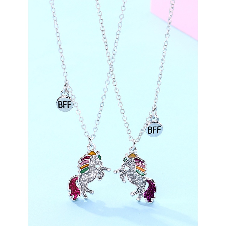 2pcs / Set Kalung Rantai Dengan Liontin Kartun Unicorn Untuk Anak Perempuan