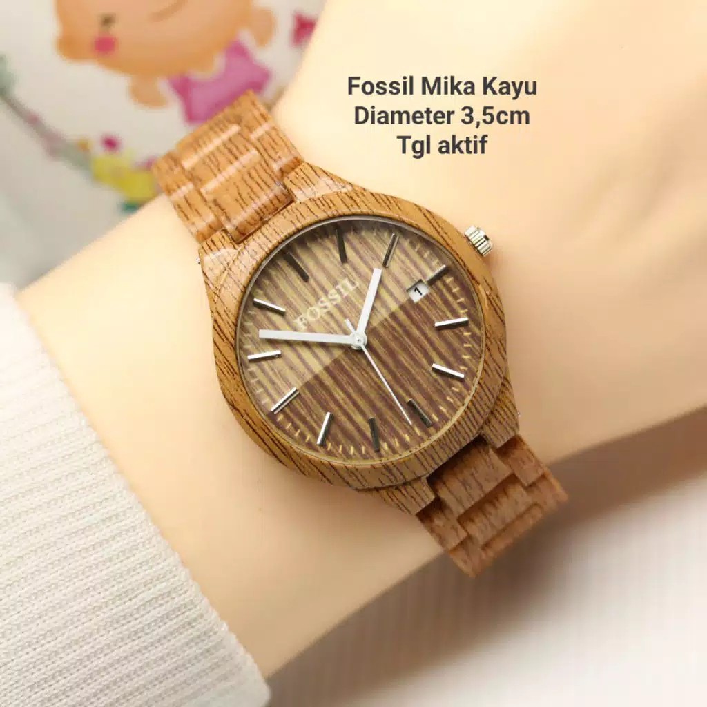 Grosiran Jam Tangan Wanita Analog 457862EV Tali Mika Motif Kayu Tanggal Aktif Free Baterai (COD)