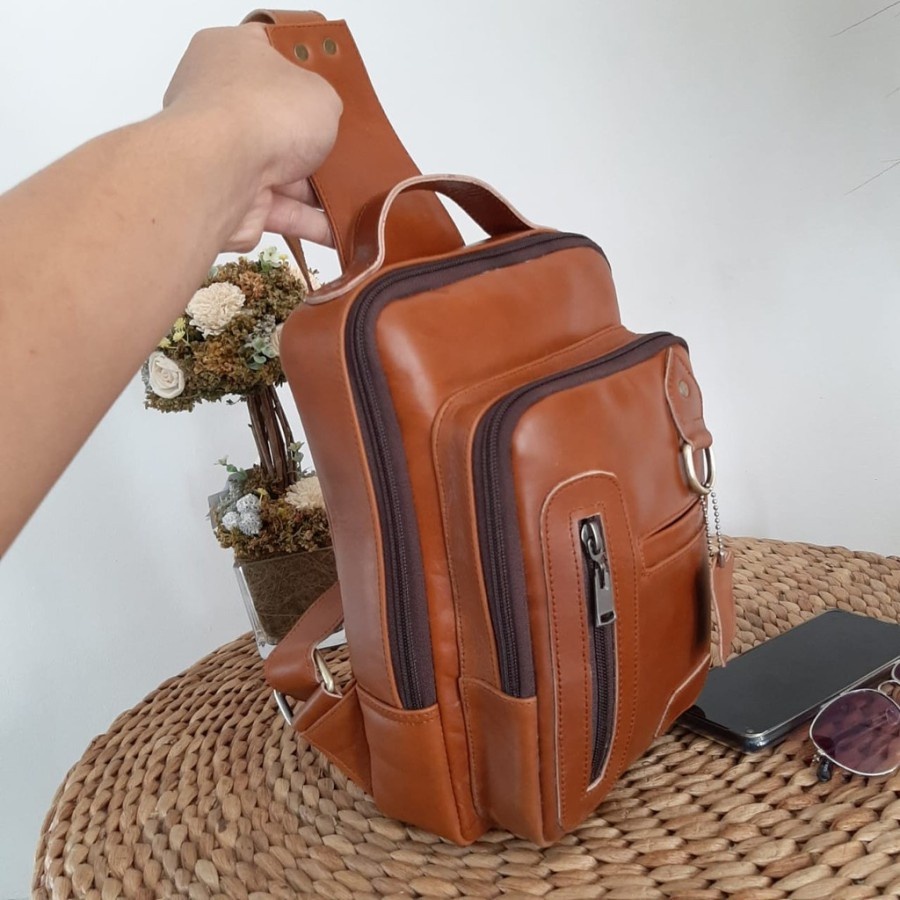 Tas Kulit Asli Pria Garut Selempang Jinjing Punggung - Tas Kerja Pria Elegan Bahan Kulit Sapi Asli H