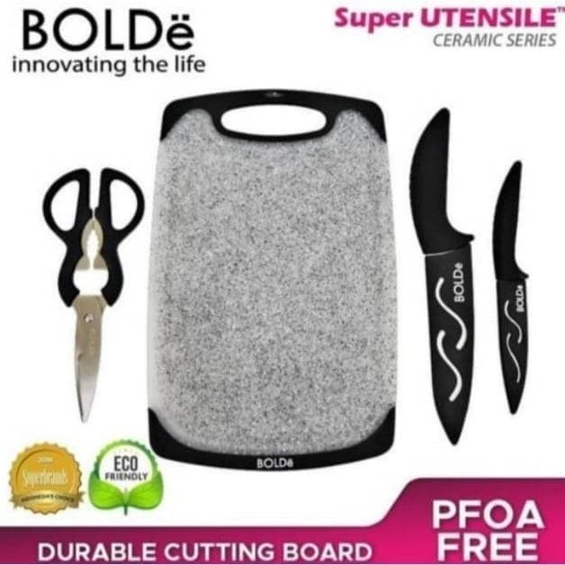 BOLDe Super Utensil Ceramic Series 3+1Pcs -Talenan Gunting Pisau Dapur