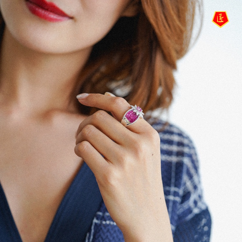 [Ready Stock]Fashionable All-Match Micro-Inlaid Ruby Crown Ring