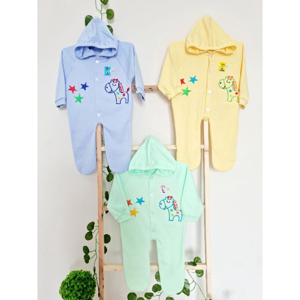 OBRAL! Ecer Jumper Hoodie Warna Bordir Jerapah Bayi Newborn All Size 0-3 Bulan 100%Katun