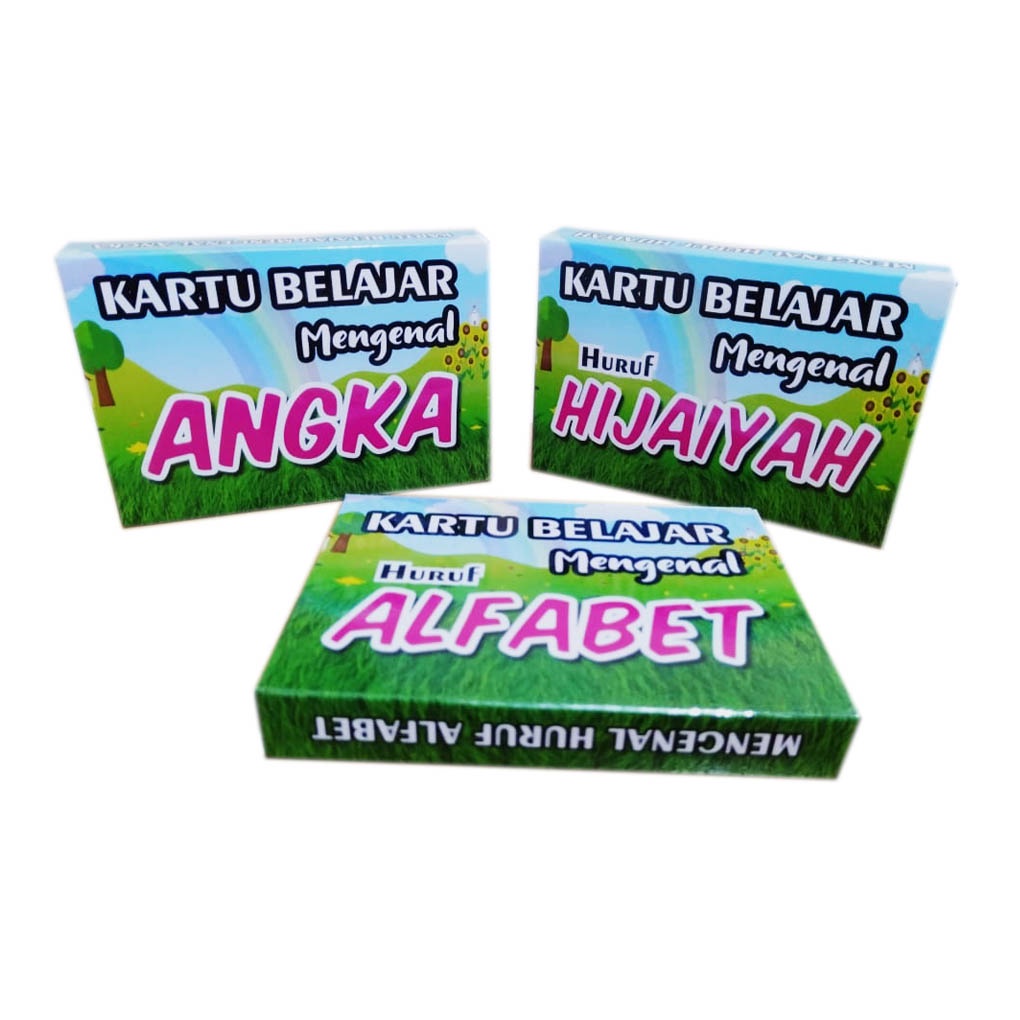 flash card kartu belajar (Alfabet,hijiayah,angka) paket 3 box