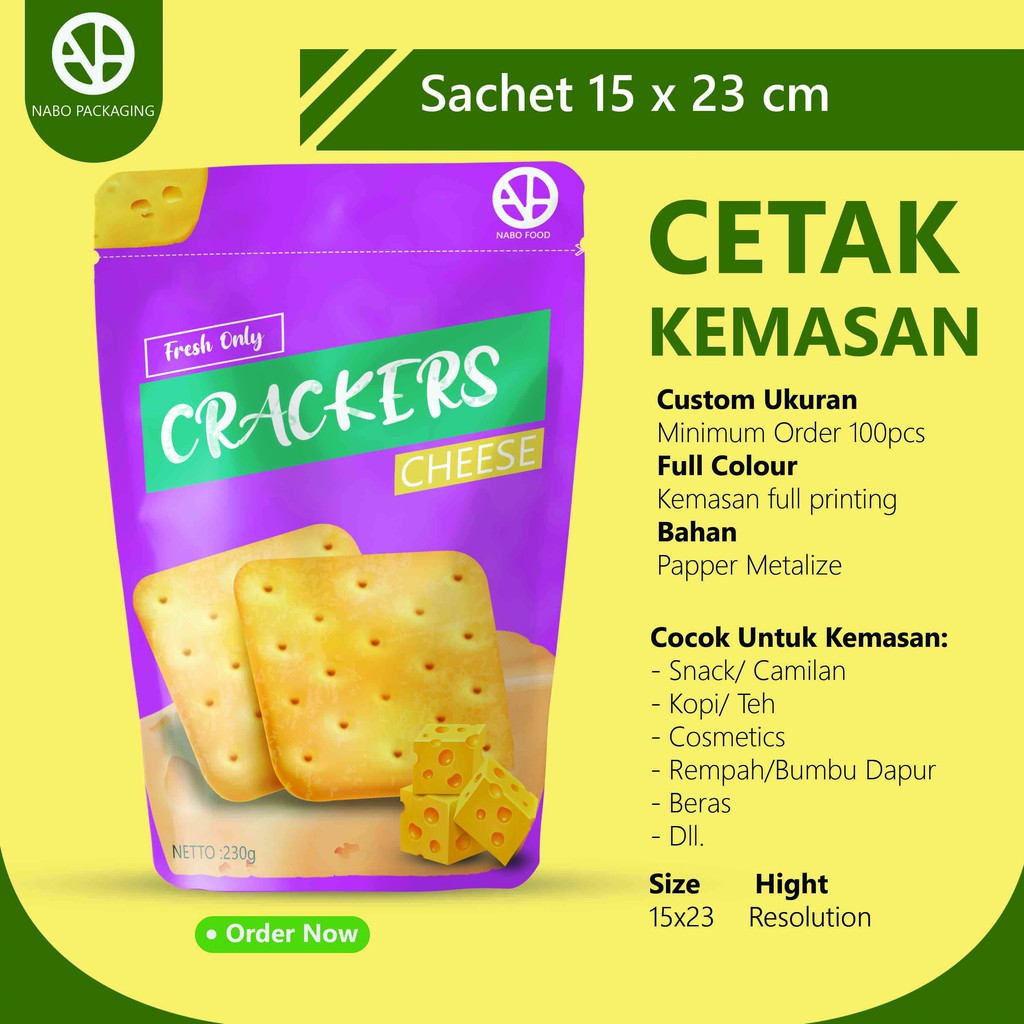 Cetak Kemasan Full Printing Satuan Standing Pouch  Makanan 15x23cm