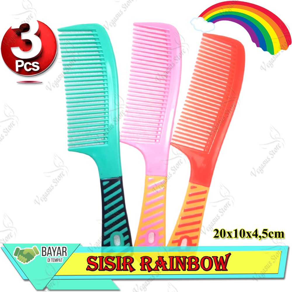 Isi 3 Lebih Murah Sisir Rambut Raibow Panjang 20cm, Sisisr Pelangi-Vegasus Store(COD)