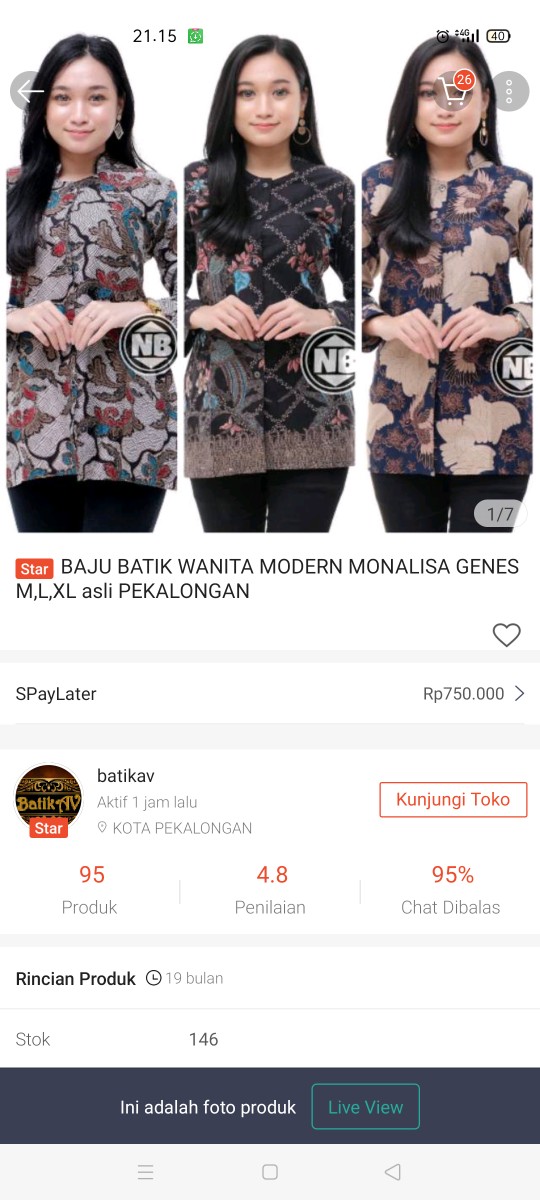 Baju Batik Wanita Modern Monalisa Genes M,l,xl Asli Pekalongan