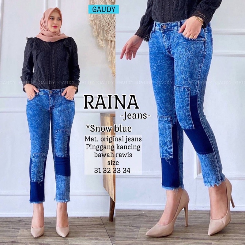 (28-38)RAINA CELANA JEANS 7/9 SNOW|MULAN PATCH CELANA JEANS 7/9 BAWAH RAWIS