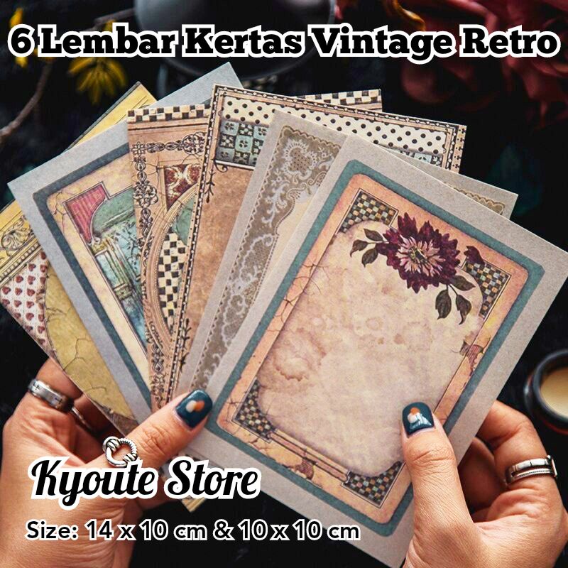 

6 Lembar Kertas Dekorasi Scrapbook Vintage Retro Frame Old Journal DIY Bujo Letter Paper