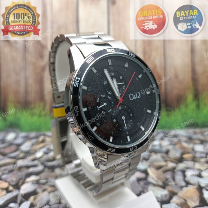 COD Q&Q QQ Crono Jam Tangan Pria Strap Rantai Silver AA38J202Y Original GARANSI KADO TERBARU