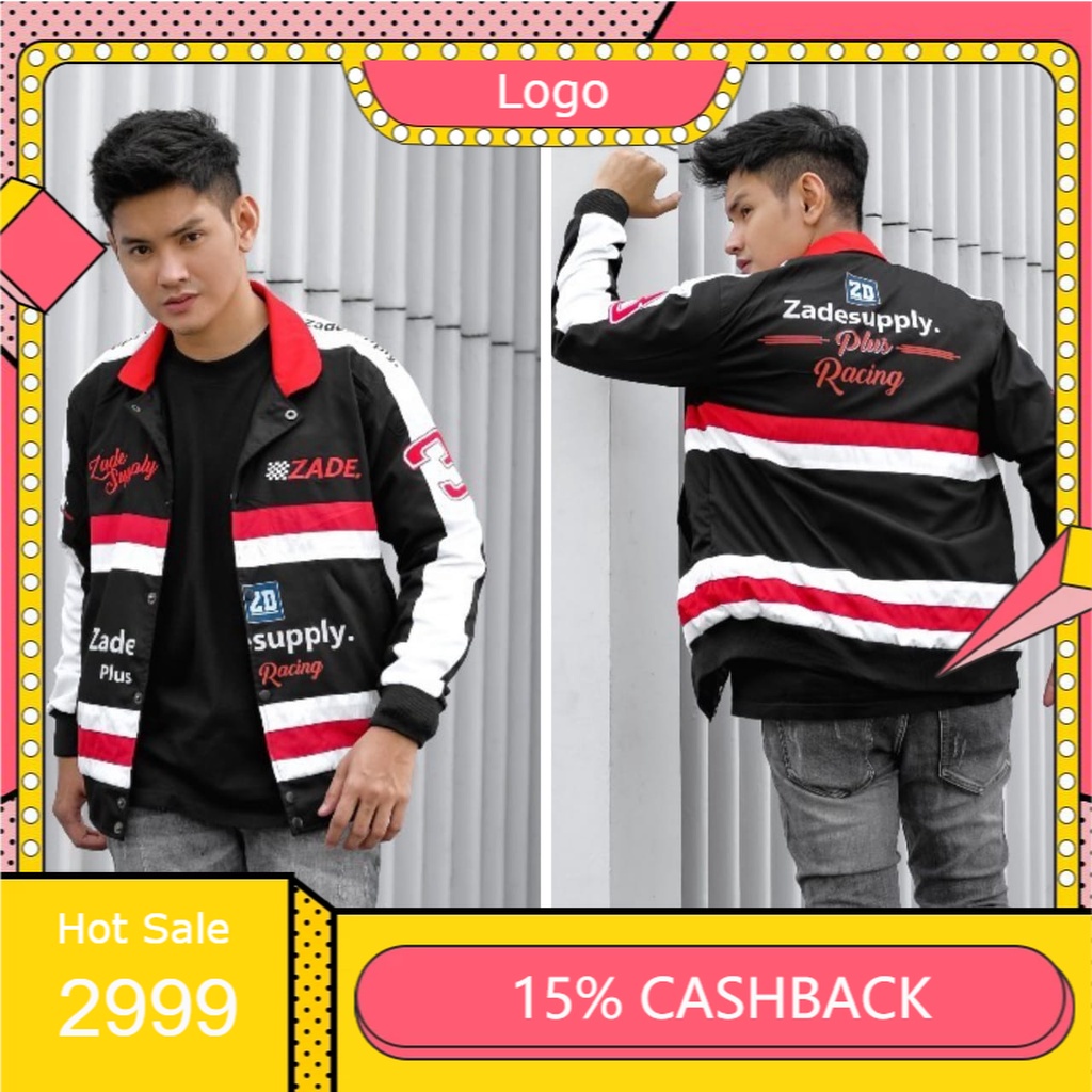 JAKET PRIA - JAKET BOMBER NASCAR ZADE - JAKET HITAM MERAH - JAKET BOMBER - ZADE - BOMBER NASCAR