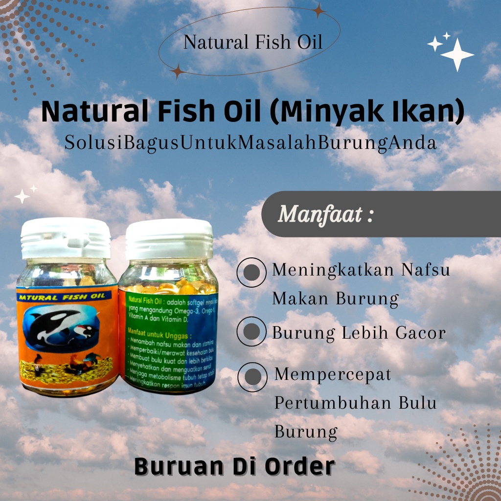 

Minyak Ikan / Kemasan Botol / Natural fish Oil / Vitamin Ayam / Vitamin Burung