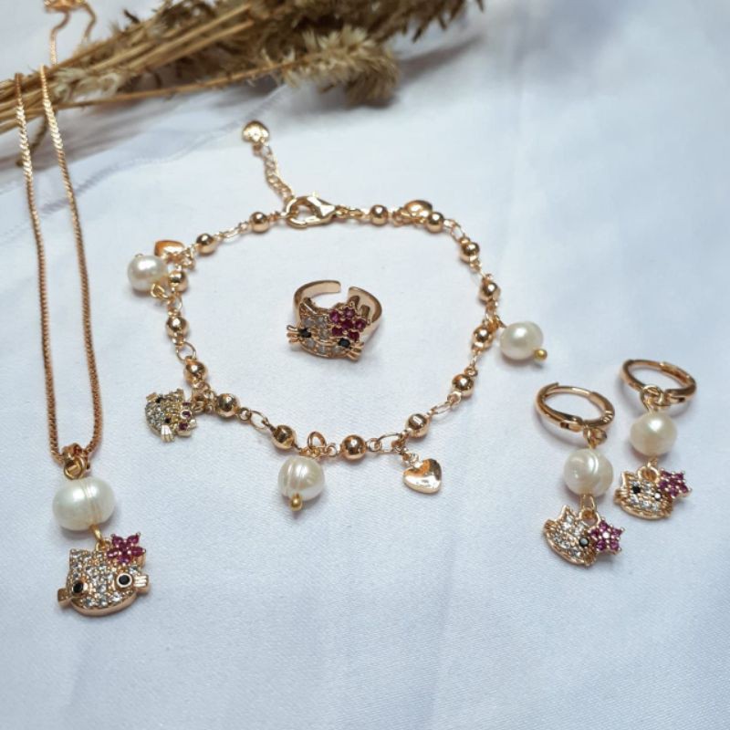 Set Perhiasan Anak Rangka Rhodium Mutiara air tawar