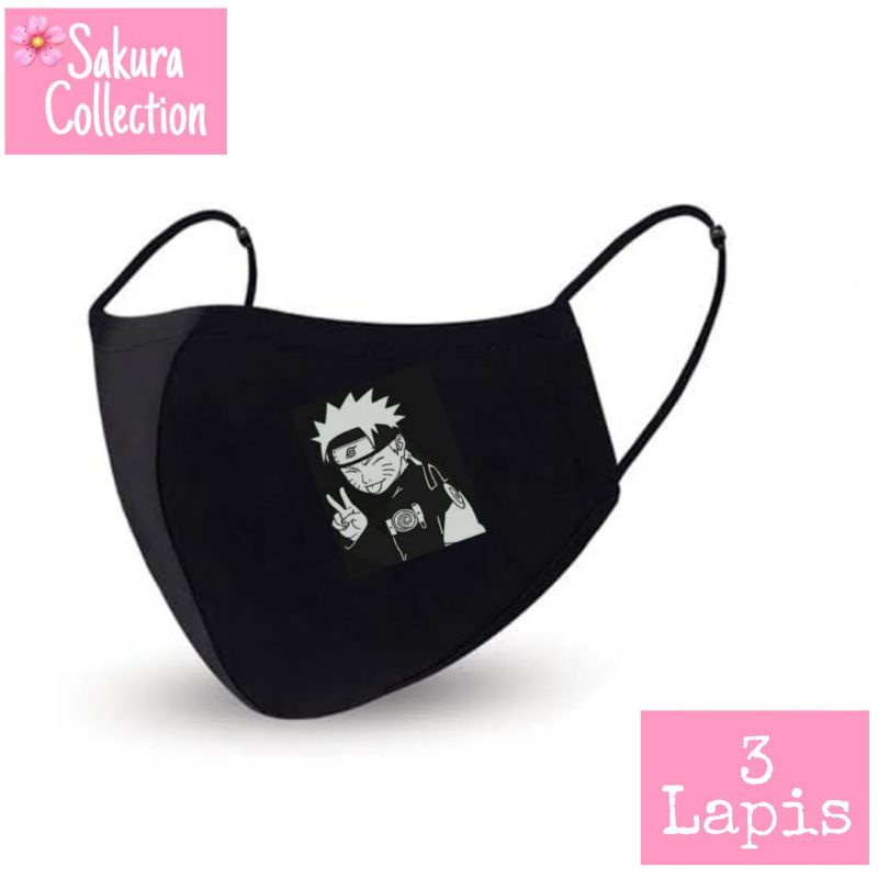 Masker Kain 3 Lapis - Naruto | Scuba Anak Dewasa | Earloop