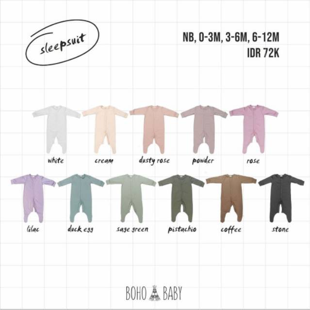 BOHOPANNA | BOHO | BOHO PANNA SLEEPSUIT | SLEEPSUIT BAYI | BAJI TIDUR BAYI | PIYAMA TIDUR BAYI POLOS | BAJU TIDUR BAYI POLOS