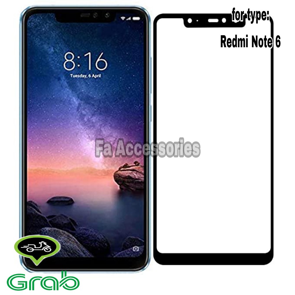 TEMPERED GLASS 5D Full Lem XIAOMI REDMI NOTE 6 HITAM PUTIH SCREEN GUARD FULL GLUE