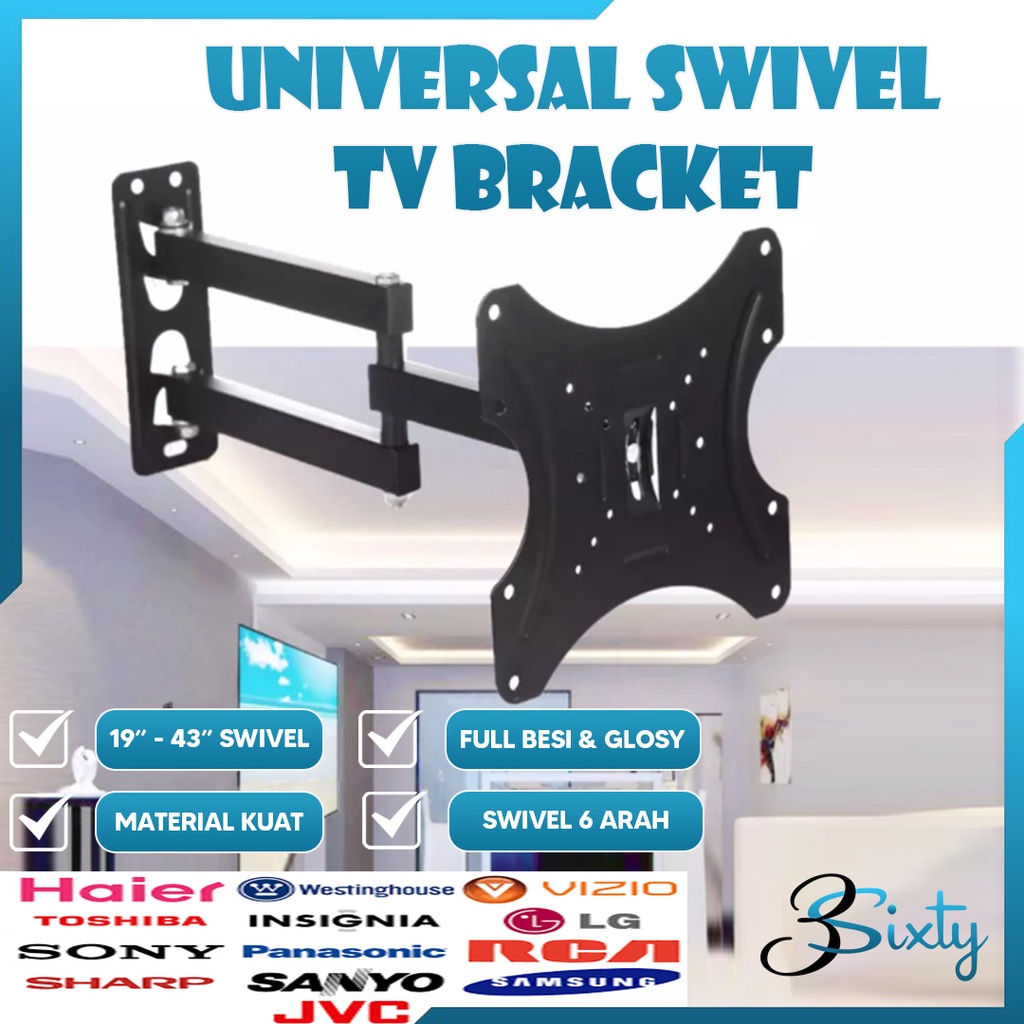 BRACKET SWIVEL TV LED 14 17 19 20 22 24 27 32 40 43 Inch Universal Smart TV Digital LCD Braket Putar