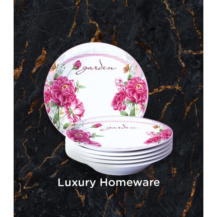 Piring Cekung Omega 9,25" Fiorenza motif Rose Garden Set 6 pcs