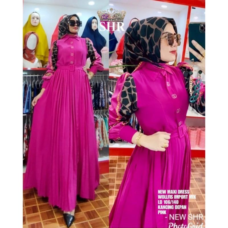 READY !! COD !! NEW SHR ORI 100% DRESS MAXI WOLPEACH BALON PLISKET PREMIUM SYAHIRA-4