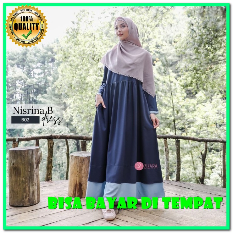 Gamis Nibras Terbaru 2020 Promo Baju Dress Wanita Diskon Busui Sy JS341 Nisrina Dress B02 ZizaraSaja