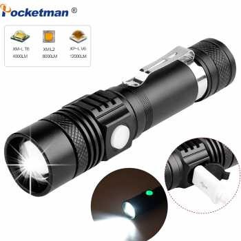 Pocketman Senter LED USB Cash Colok USB XML-T6 6200 Lumens 10W Anti Air Zoom In Out