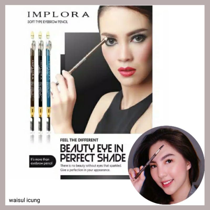 Pensil Alis BPOM IMPLORA Eye Brow Pencil 2 IN 1 ORIGINAL Warna Hitam Brown Silver