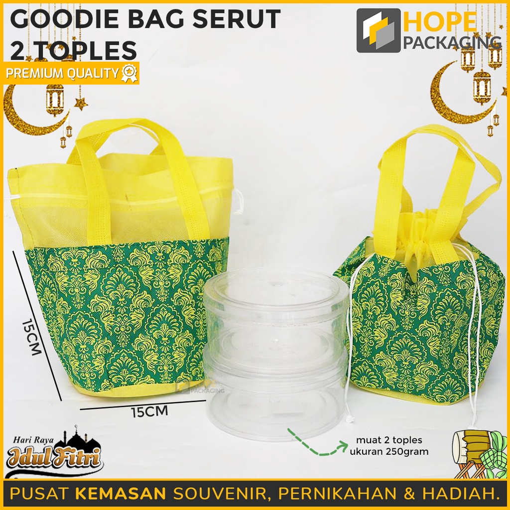 Goodie Bag Spunbond hijau kuning Toples Kue Kering  muat 2 Toples 500gr  dan 3 Toples 500gr untuk hampers lebaran