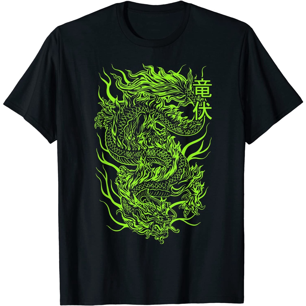 Baju dewasa Japanese Green Dragon E-Boy E-Girl Aesthetic Grunge Asian T-Shirt