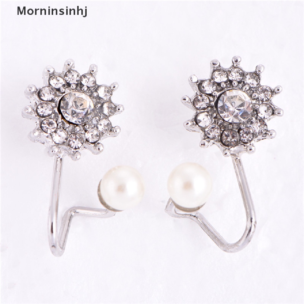 Mornin 1pasang Mutiara Berlian Imitasi Ear Stud Earrings Kristal Telinga Klip Perhiasan Lady Elegan id