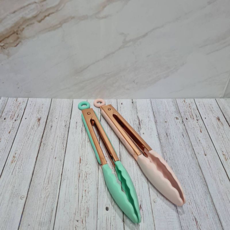 Stainless 304 Rose gold silicone tongs / food clip / capit masak/ barbeque