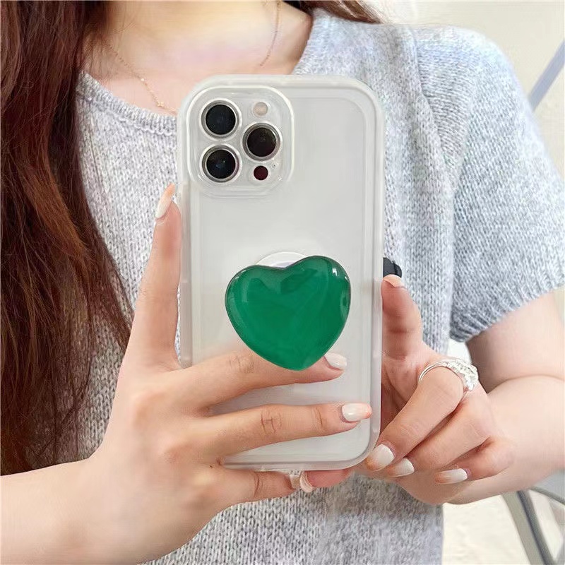 Japan Jelly Korea Pink Love Heart Stand Holder Soft Transparent Case For iPhone X XR XS 11 12 13 Pro Max 7/8 SE2020 7 Plus/8 Plus Back Protective Cover