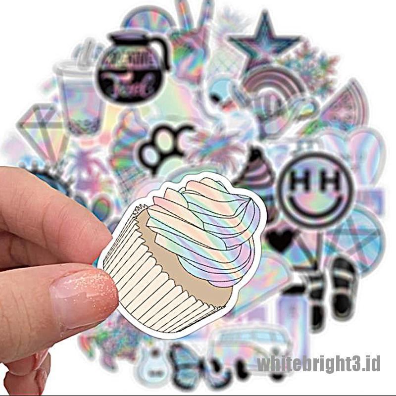 (white3) 50pcs Stiker Holografik Laser Untuk Gitar / Koper / Helm