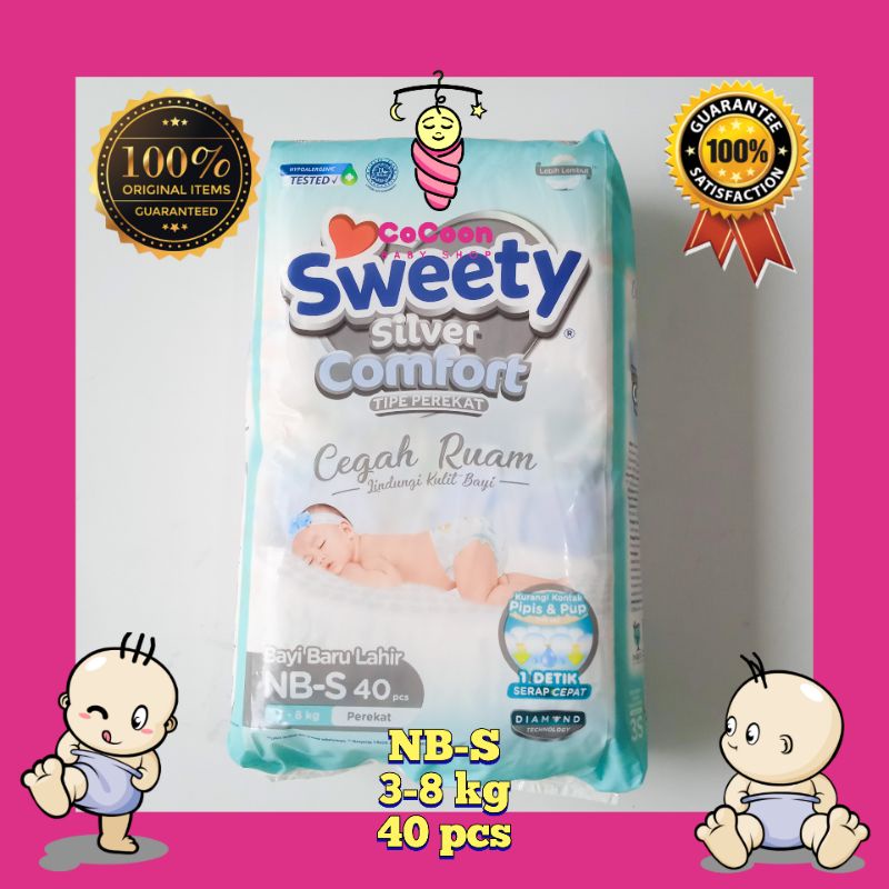 Popok Bayi Baru Lahir Sweety Silver Comfort NB40 NBS40 NB 40 NB-S 40