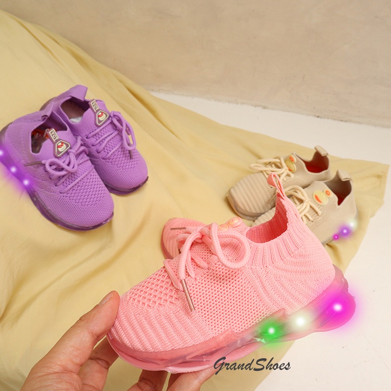 sepatu lampu led sepatu sneakers anak sol karet import  SEPATU LED ANAK YUCATAN RAJUT SIZE 21-30 LIV
