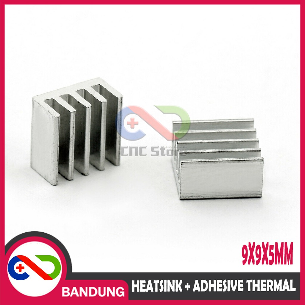 HEATSINK 9X9X5MM ALUMINIUM PLUS ADHESIVE THERMAL PAD PENDINGIN A4988 HEATSINK IC