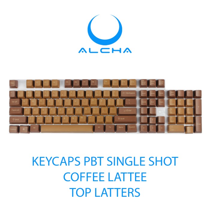 ALCHA KEYCAPS PBT COFFEE SIDE / TOP LETTERS SINGLE SHOT OEM PROFILE - TOP LATTEE