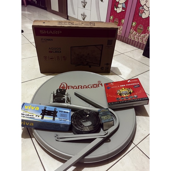 TV LED SHARP 24” + PARABOLA MINI PARAGON KOMPLIT DIGITAL NEX MERAH