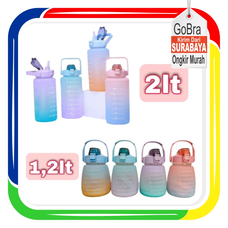 Botol Minum Korea Viral 2Liter dan 1,2Liter Free Sticker Warna Gradiasi Lucu Murah Import COD